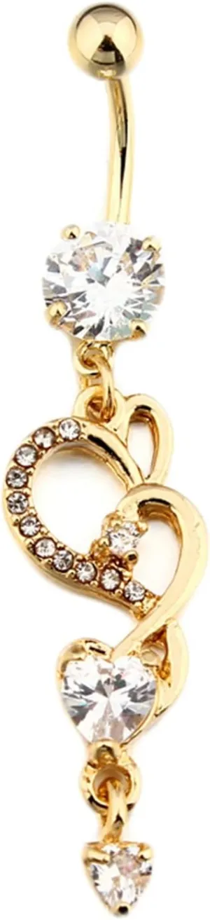 Cute Belly Button Rings Dangling, Navel Rings for Women Simple Gold Heart Shaped with White Cubic Zirconia