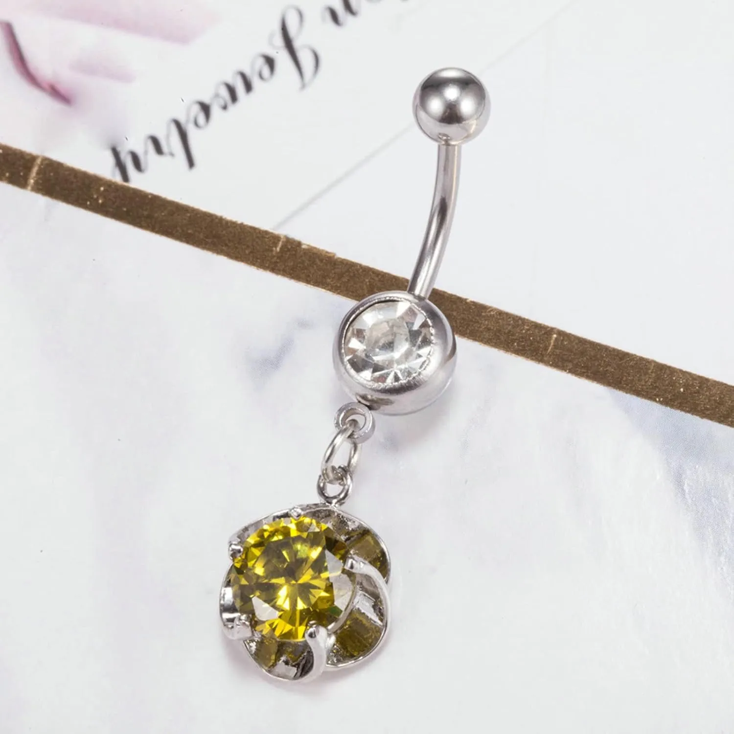 Cute Stainless Steel Belly Button Rings, Body Piercing Rings for Women Hollow Flower with Cubic Zirconia