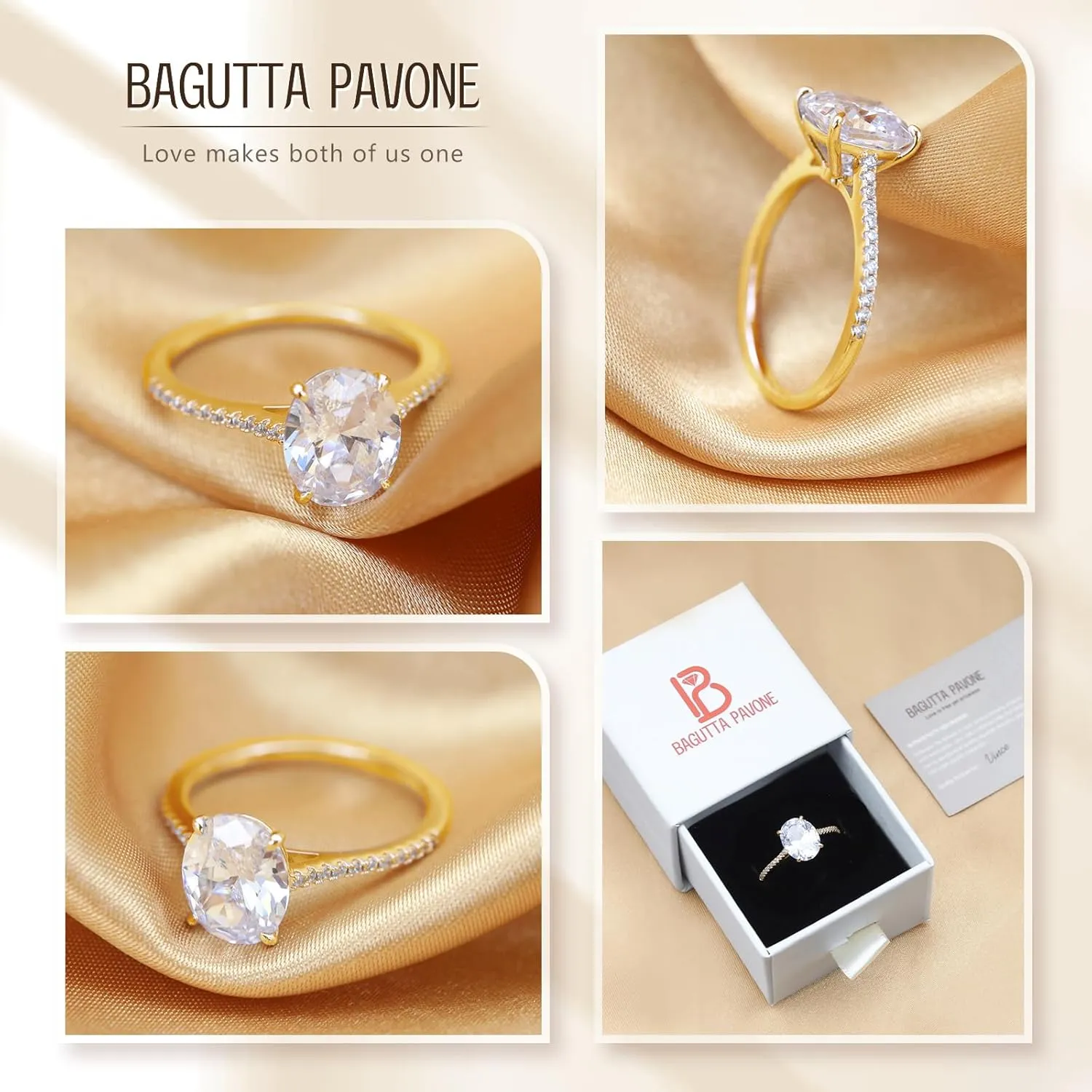 CZ Engagement Rings for Women,Women's Round/Pear/Oval/Cushion/Radiant Cut 925 Sterling Silver Solitaire Wedding Bands Engagement Promise Rings with 18K Yellow Gold Plated 1.5/2/3/4/5CT