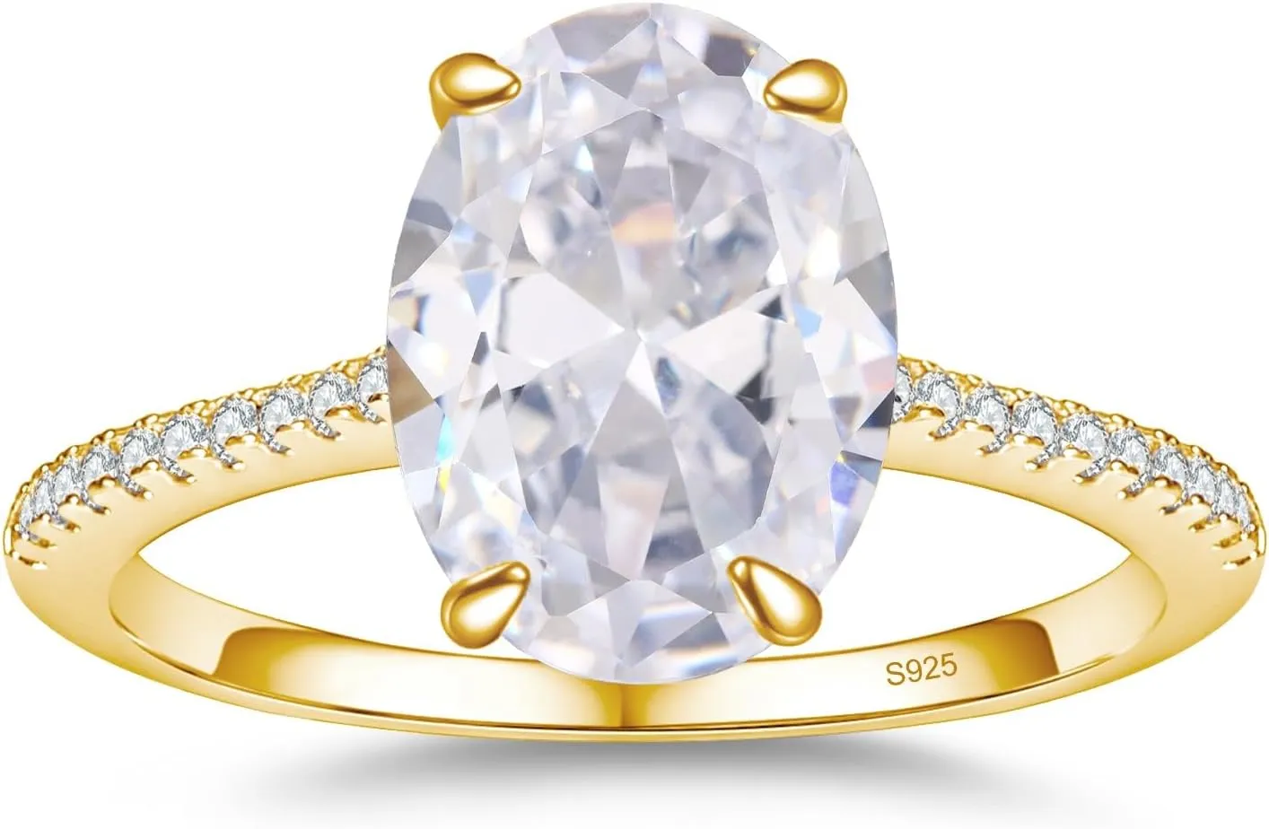 CZ Engagement Rings for Women,Women's Round/Pear/Oval/Cushion/Radiant Cut 925 Sterling Silver Solitaire Wedding Bands Engagement Promise Rings with 18K Yellow Gold Plated 1.5/2/3/4/5CT