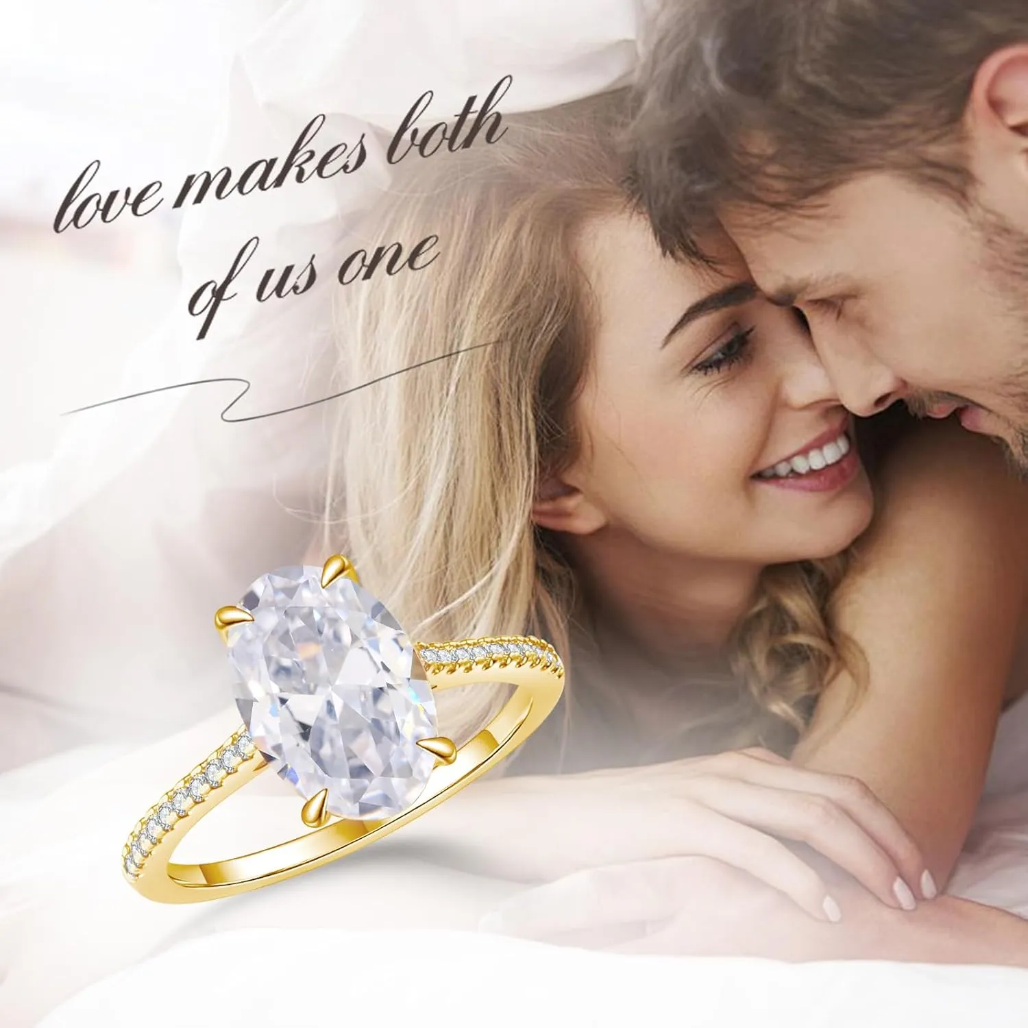 CZ Engagement Rings for Women,Women's Round/Pear/Oval/Cushion/Radiant Cut 925 Sterling Silver Solitaire Wedding Bands Engagement Promise Rings with 18K Yellow Gold Plated 1.5/2/3/4/5CT