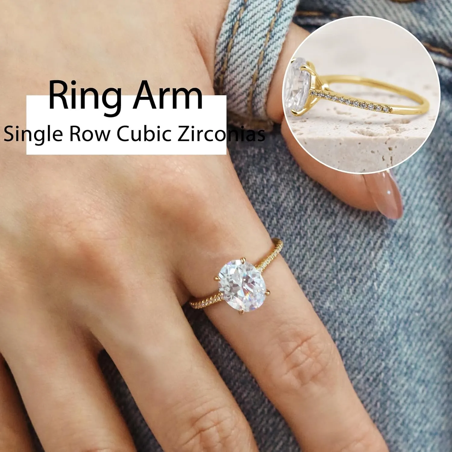 CZ Engagement Rings for Women,Women's Round/Pear/Oval/Cushion/Radiant Cut 925 Sterling Silver Solitaire Wedding Bands Engagement Promise Rings with 18K Yellow Gold Plated 1.5/2/3/4/5CT