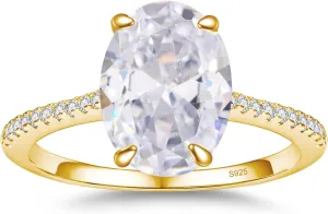 CZ Engagement Rings for Women,Women's Round/Pear/Oval/Cushion/Radiant Cut 925 Sterling Silver Solitaire Wedding Bands Engagement Promise Rings with 18K Yellow Gold Plated 1.5/2/3/4/5CT