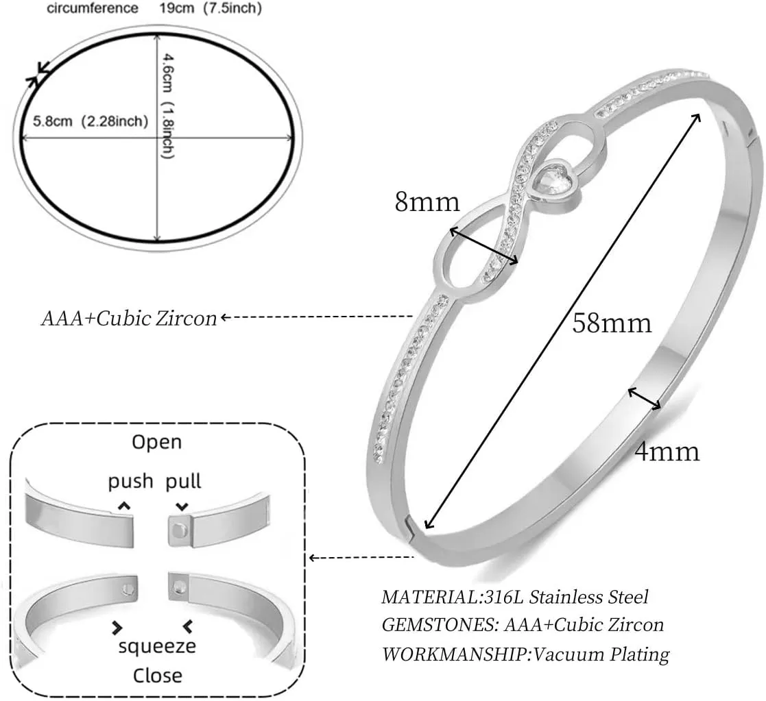 Dainty Bangle Bracelet for Women Personalized Cubic Zirconia Love Bracelets Tiny Waist Oval Bangles Bracelets Gifts for Love