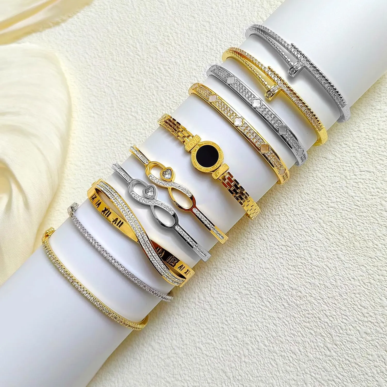 Dainty Bangle Bracelet for Women Personalized Cubic Zirconia Love Bracelets Tiny Waist Oval Bangles Bracelets Gifts for Love