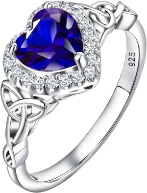 DAYBYDAY Celtic Birthstone Rings for Women 925 Sterling Silver Heart/Round/Pear/Oval Created Gemstone Moissanite Halo Engagement Promise Rings for Her Wife Birthday Anniversary Wedding Jewelry