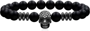 Death Skull Charm with Black Matte Onyx and Lava Stone 8mm Beads Stretch Bracelet for Men Women Natural Black White Stone Beaded Adjustable Halloween Skull Bracelet