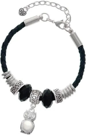 Delight Jewelry Silvertone 3-D Crystal Owl - Mother Celtic Knot Leather Bead Bracelet, 7" 2" Extender