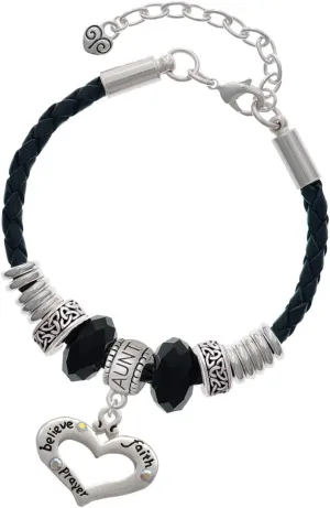 Delight Jewelry Silvertone Message Heart with 3 AB Crystals - Aunt Celtic Knot Leather Bead Bracelet, 7" 2" Extender