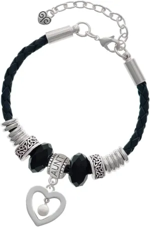 Delight Jewelry Silvertone Open heart with Imitation Pearl Drop - Aunt Celtic Knot Leather Bead Bracelet, 7" 2" Extender