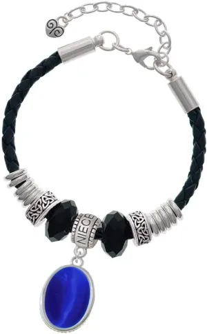 Delight Jewelry Silvertone Small Oval Cabochon - Niece Celtic Knot Leather Bead Bracelet, 7" 2" Extender