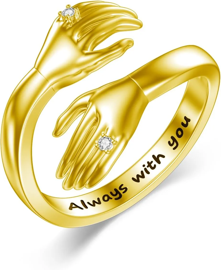 Diamond Hug Ring for Women 925 Sterling Silver Always With You Hug Rings with Lab Grown Diamond Jewelry Gifts for Loved Ones Adjustable Hug Rings