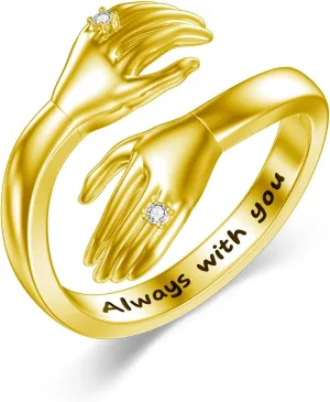 Diamond Hug Ring for Women 925 Sterling Silver Always With You Hug Rings with Lab Grown Diamond Jewelry Gifts for Loved Ones Adjustable Hug Rings