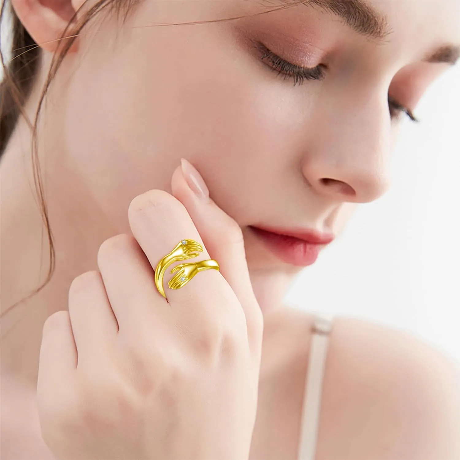 Diamond Hug Ring for Women 925 Sterling Silver Always With You Hug Rings with Lab Grown Diamond Jewelry Gifts for Loved Ones Adjustable Hug Rings