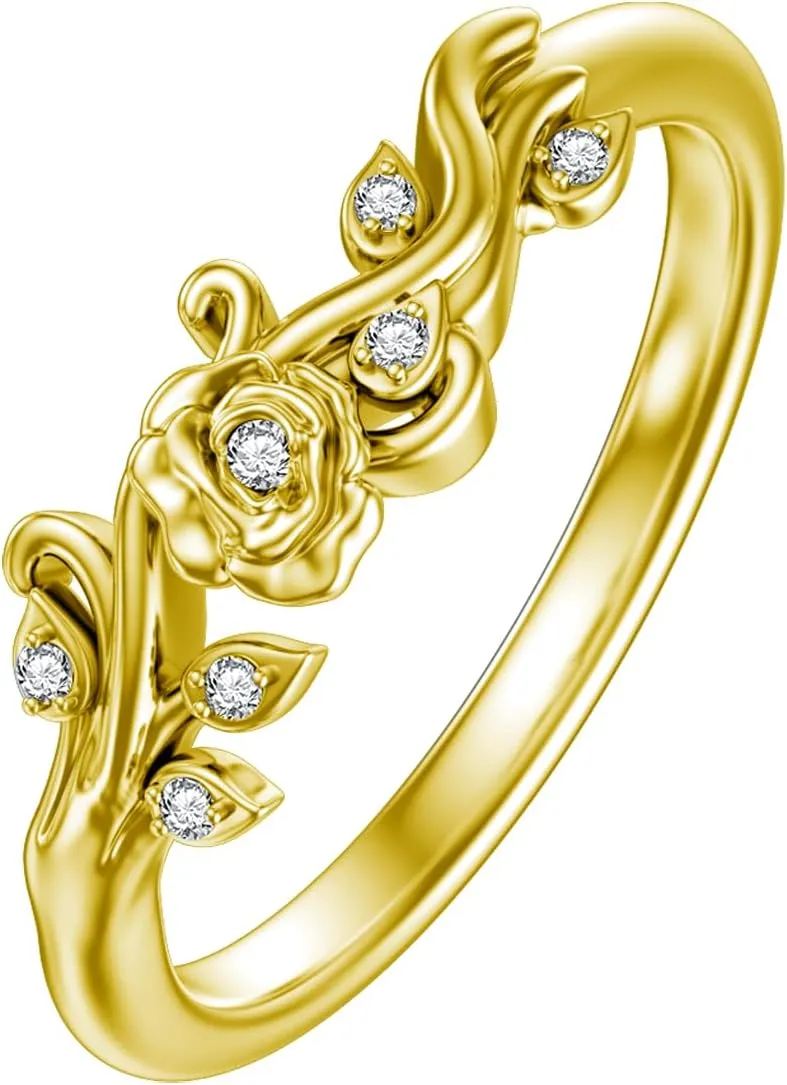 Diamond Rose Ring for Women 925 Sterling Silver Rose Flower Ring with Lab Grown Diamond Rose Jewelry Gifts