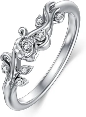 Diamond Rose Ring for Women 925 Sterling Silver Rose Flower Ring with Lab Grown Diamond Rose Jewelry Gifts