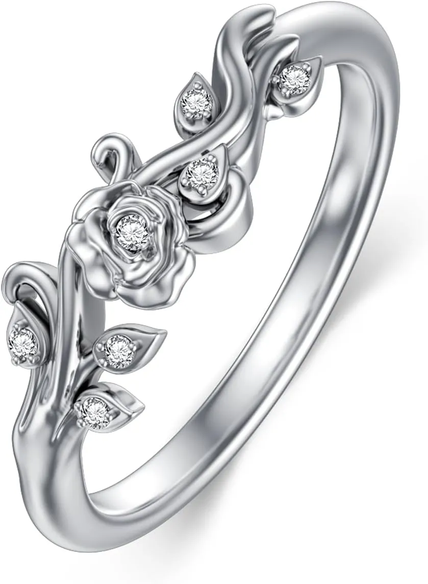 Diamond Rose Ring for Women 925 Sterling Silver Rose Flower Ring with Lab Grown Diamond Rose Jewelry Gifts