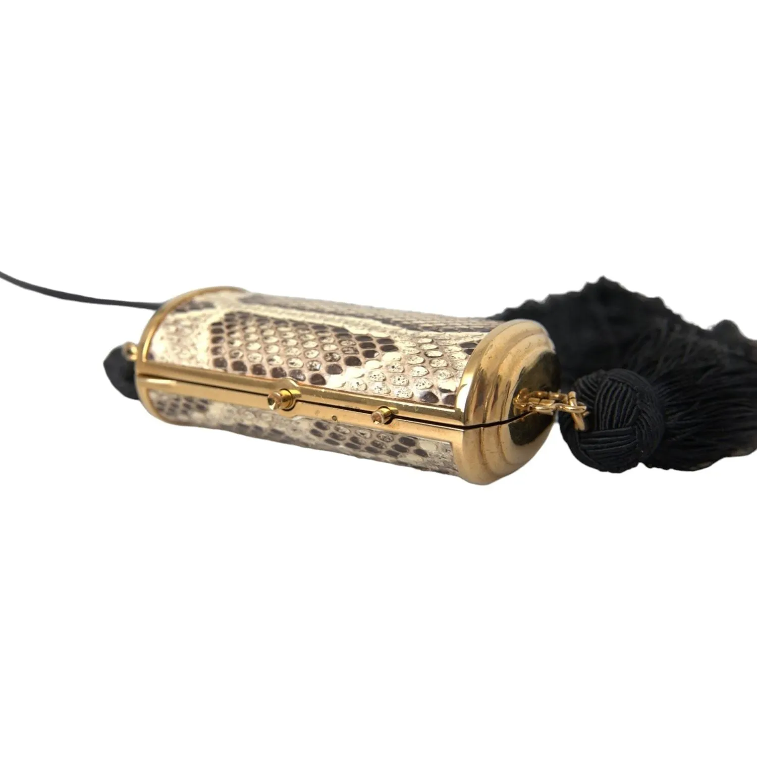 Dolce & Gabbana Beige Exotic Leather Mini Mirror Tassel Make Up Holder Bag