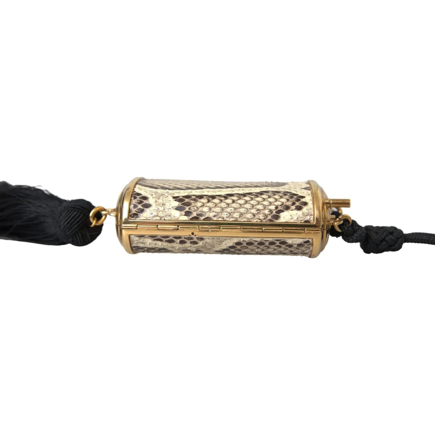 Dolce & Gabbana Beige Exotic Leather Mini Mirror Tassel Make Up Holder Bag