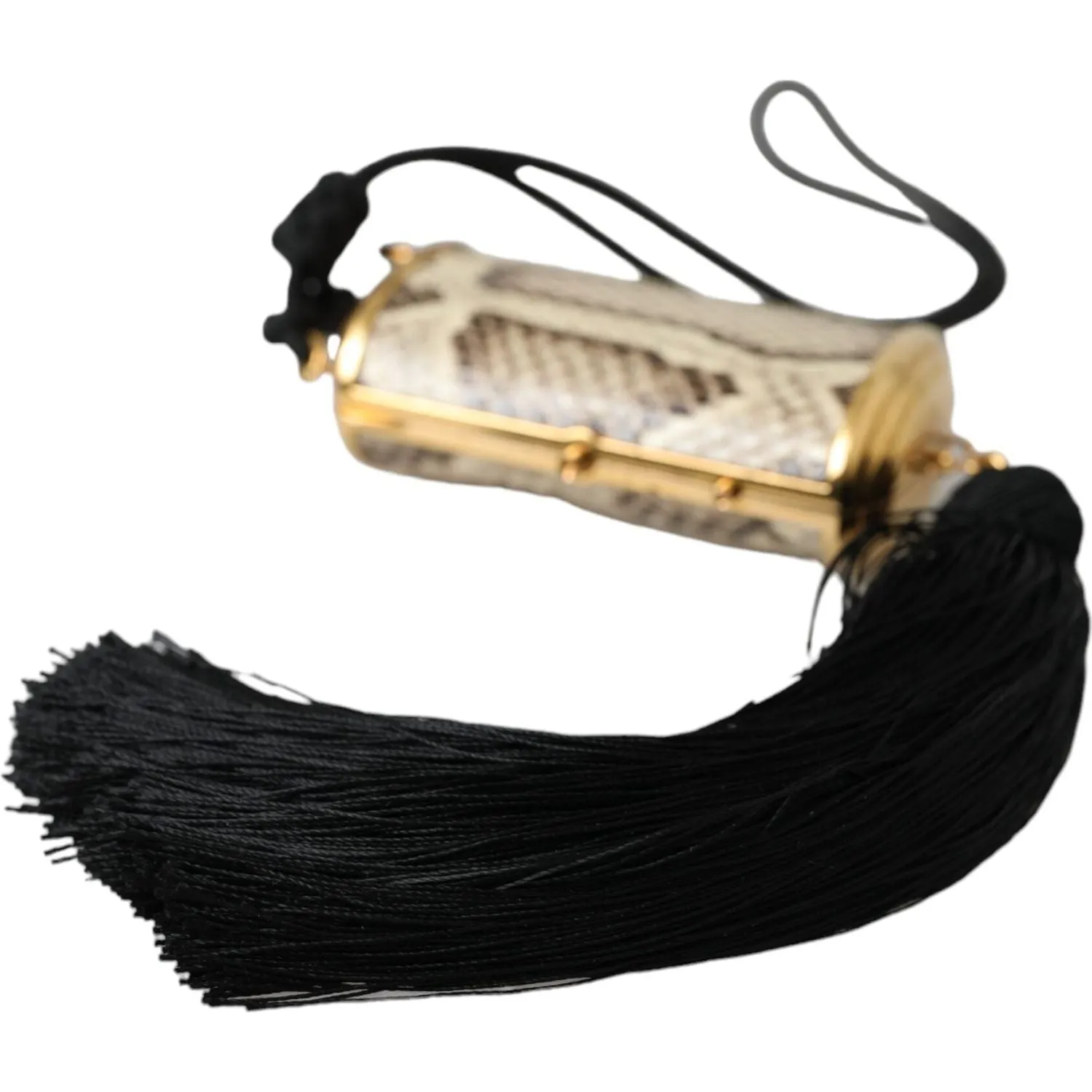 Dolce & Gabbana Beige Exotic Leather Mini Mirror Tassel Make Up Holder Bag