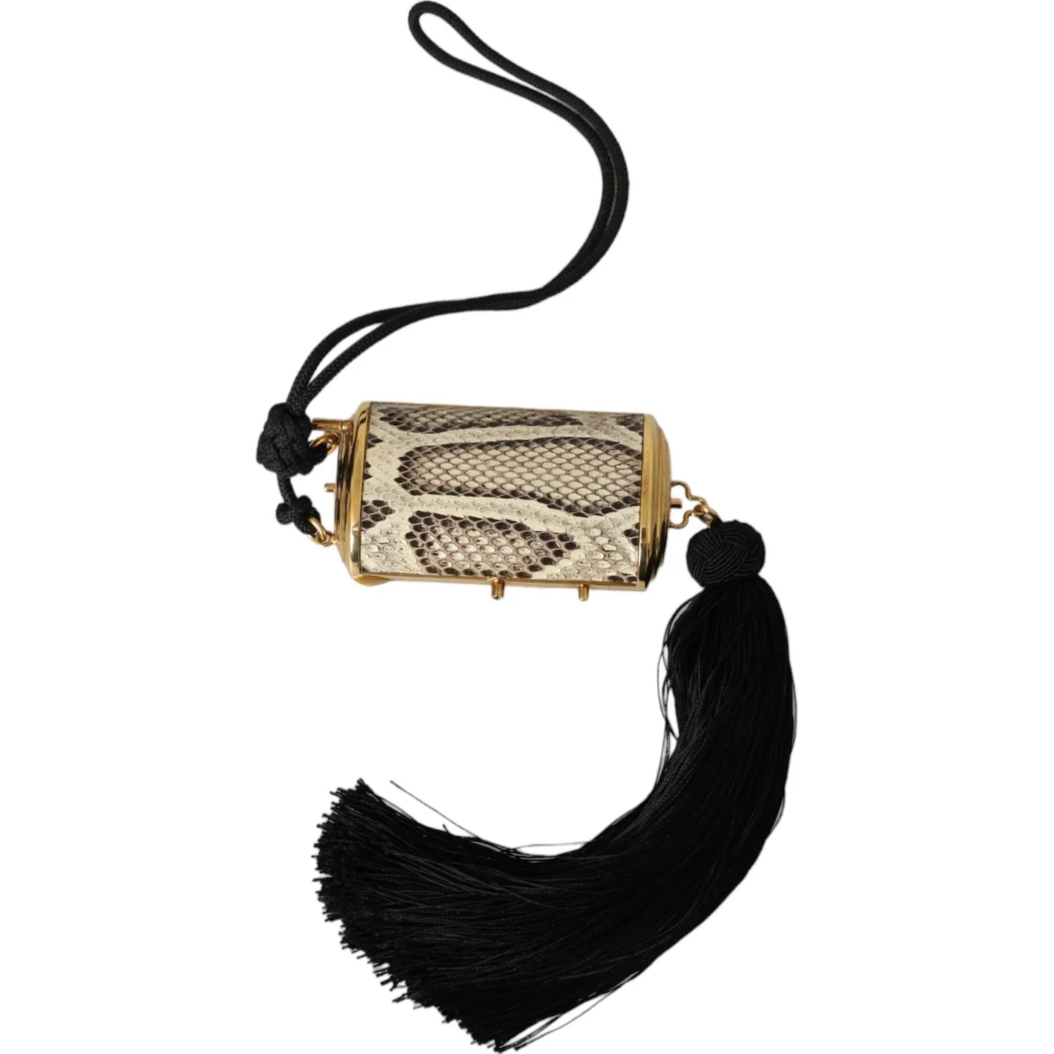 Dolce & Gabbana Beige Exotic Leather Mini Mirror Tassel Make Up Holder Bag