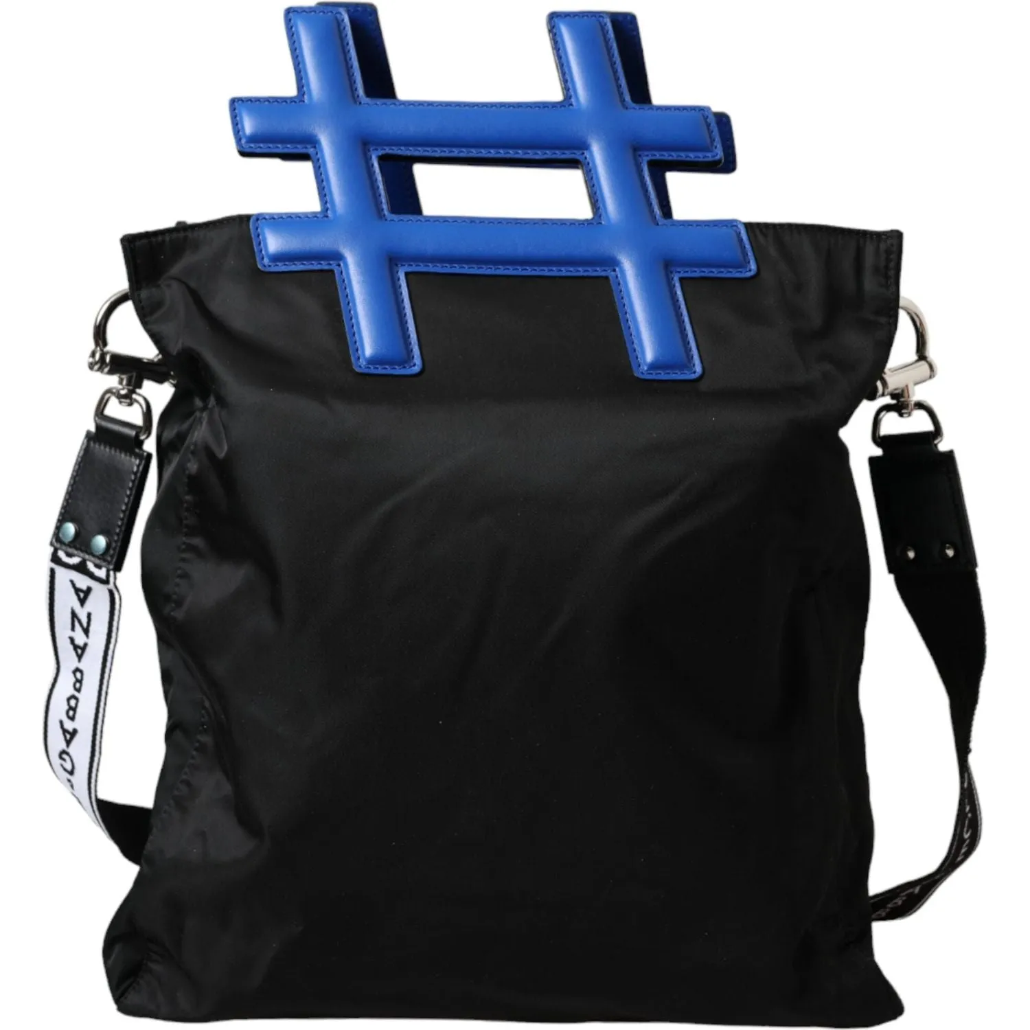 Dolce & Gabbana Black Nylon Blue Leather Hashtag Shopping Tote Bag