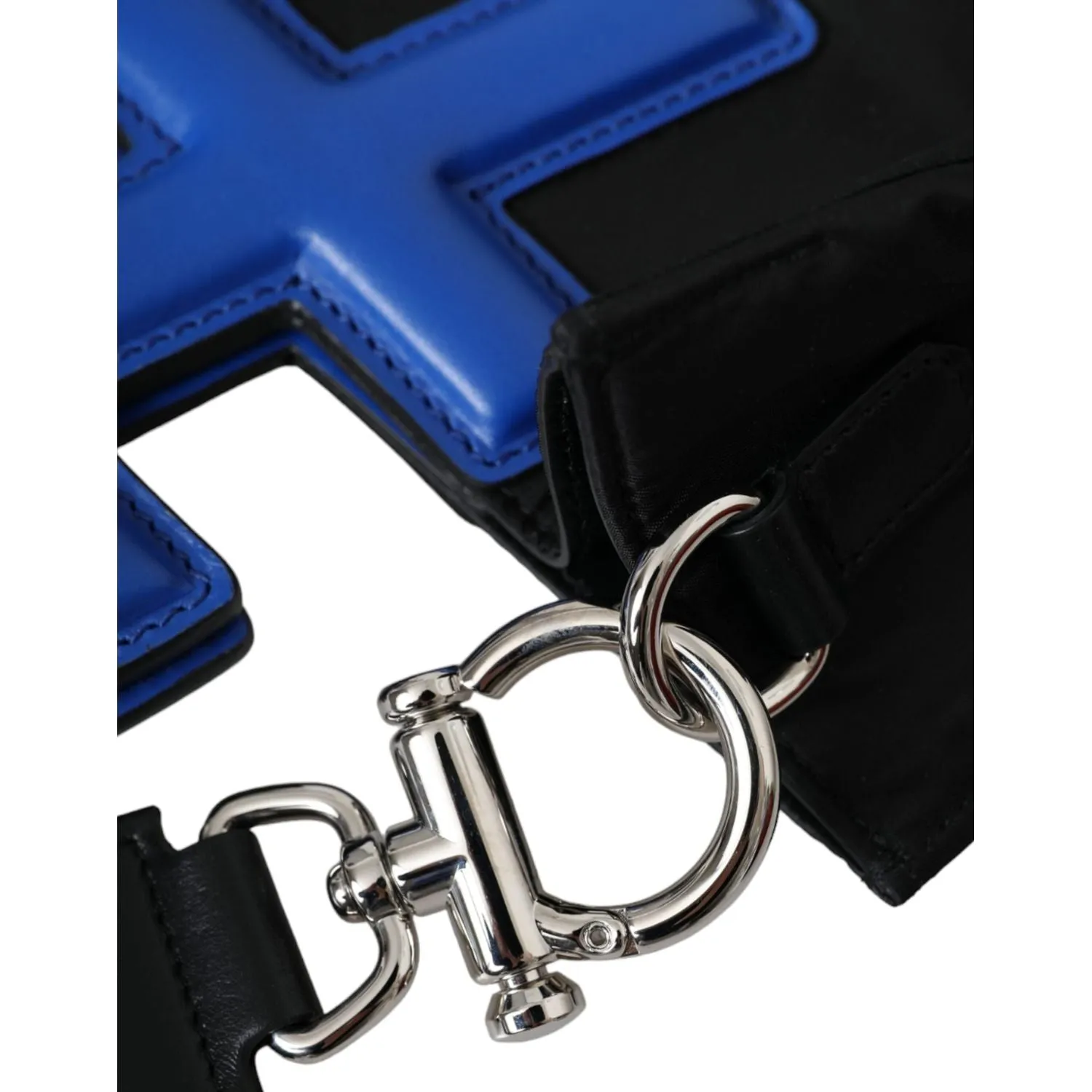 Dolce & Gabbana Black Nylon Blue Leather Hashtag Shopping Tote Bag