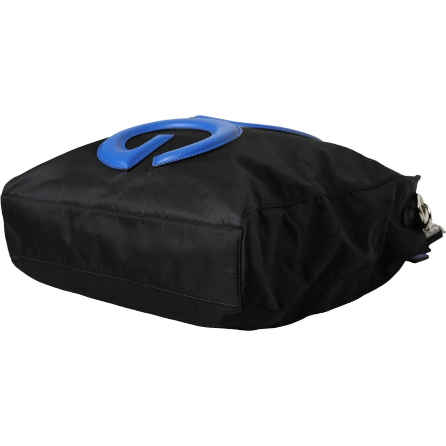 Dolce & Gabbana Black Nylon Blue Leather Hashtag Shopping Tote Bag