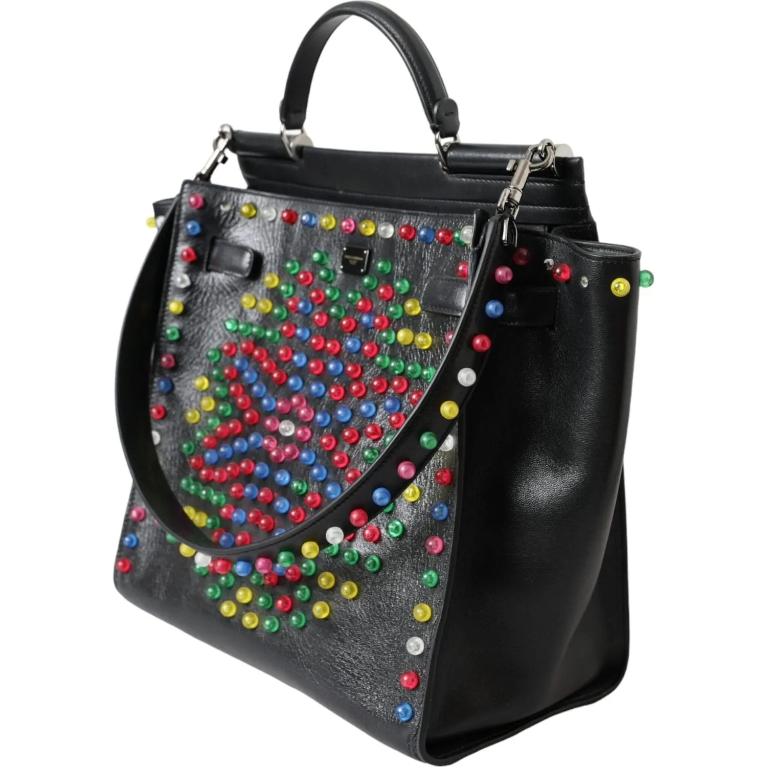 Dolce & Gabbana Black SICILY Leather LED Top Handle Shoulder Bag