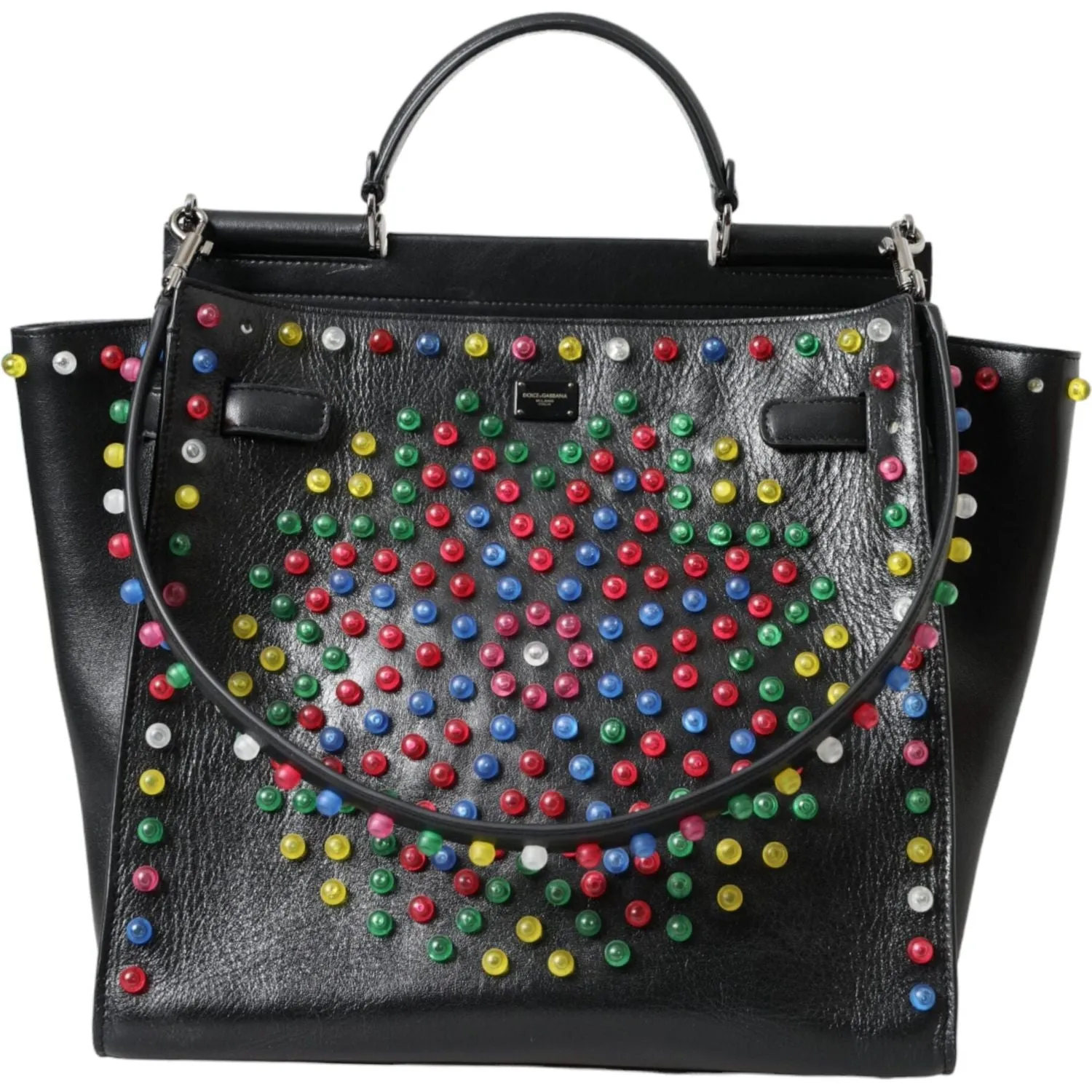 Dolce & Gabbana Black SICILY Leather LED Top Handle Shoulder Bag