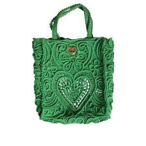 Dolce & Gabbana Green Small Cordonetto Lace Beatrice Tote Bag