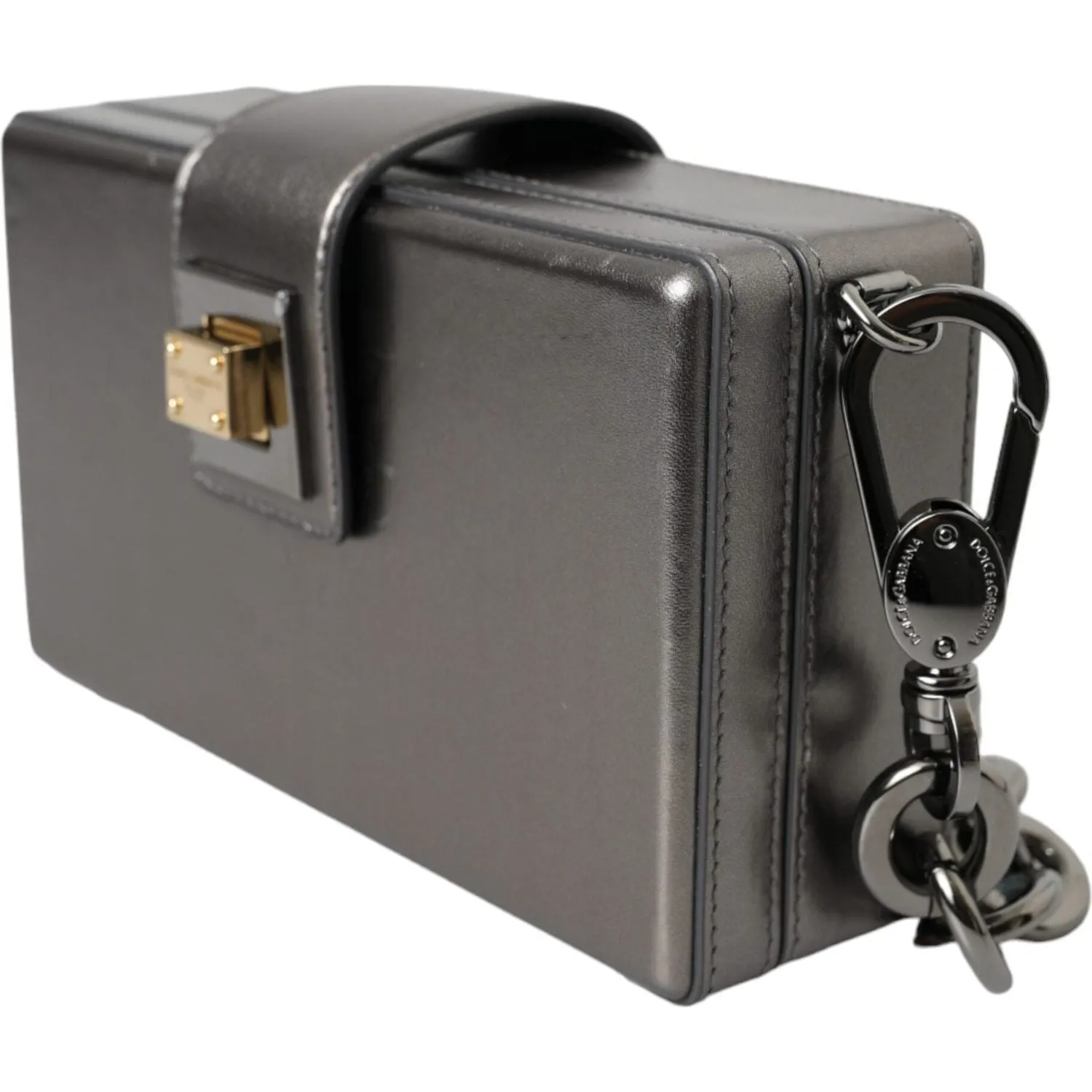 Dolce & Gabbana Metallic Gray Calfskin Leather DG BOX Shoulder Bag