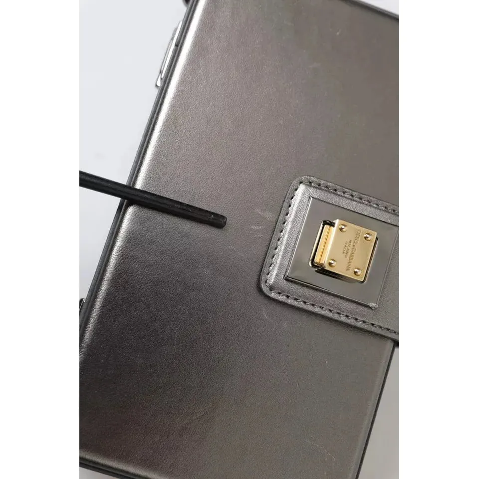 Dolce & Gabbana Metallic Gray Calfskin Leather DG BOX Shoulder Bag