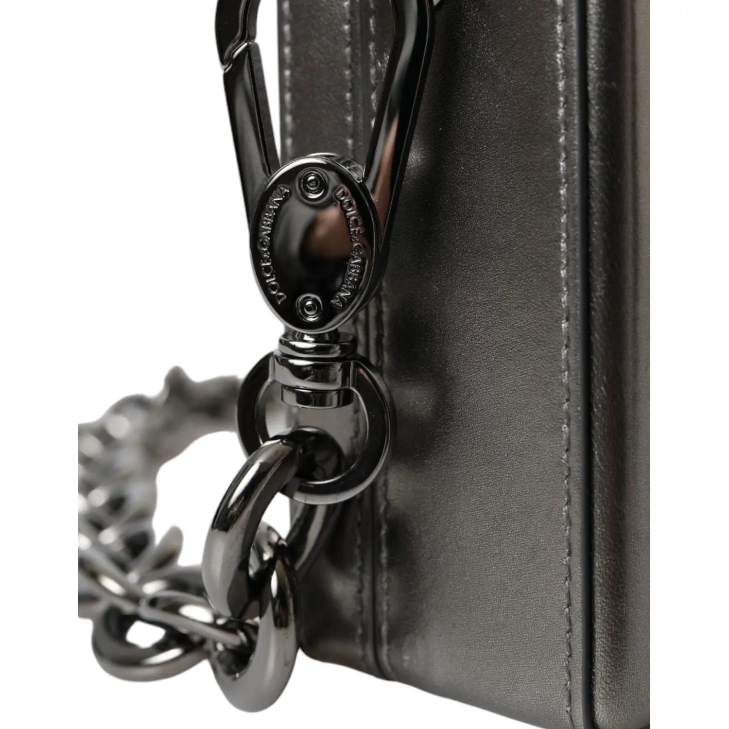 Dolce & Gabbana Metallic Gray Calfskin Leather DG BOX Shoulder Bag