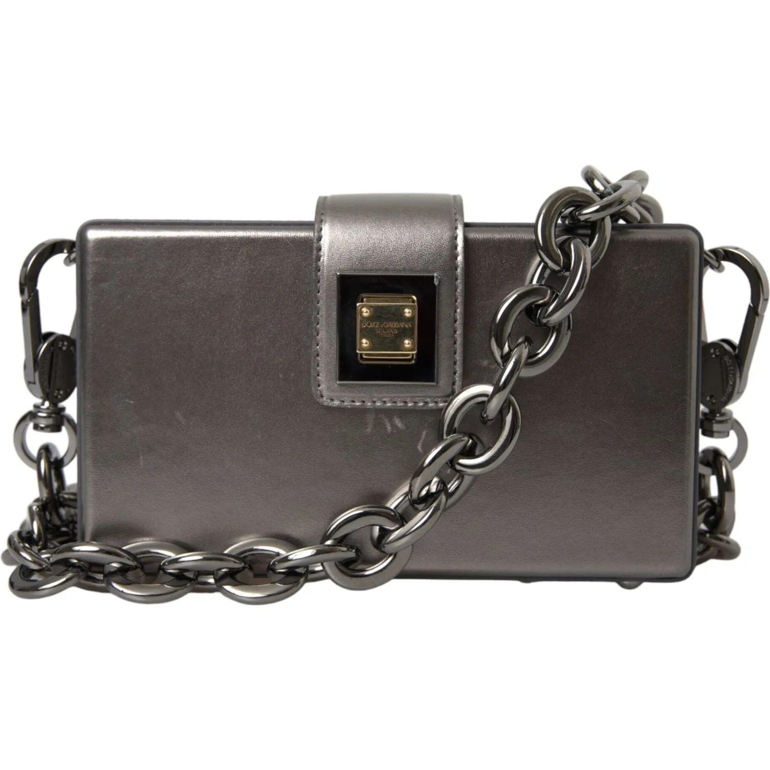 Dolce & Gabbana Metallic Gray Calfskin Leather DG BOX Shoulder Bag