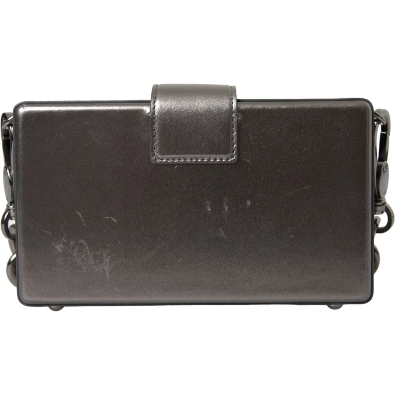 Dolce & Gabbana Metallic Gray Calfskin Leather DG BOX Shoulder Bag