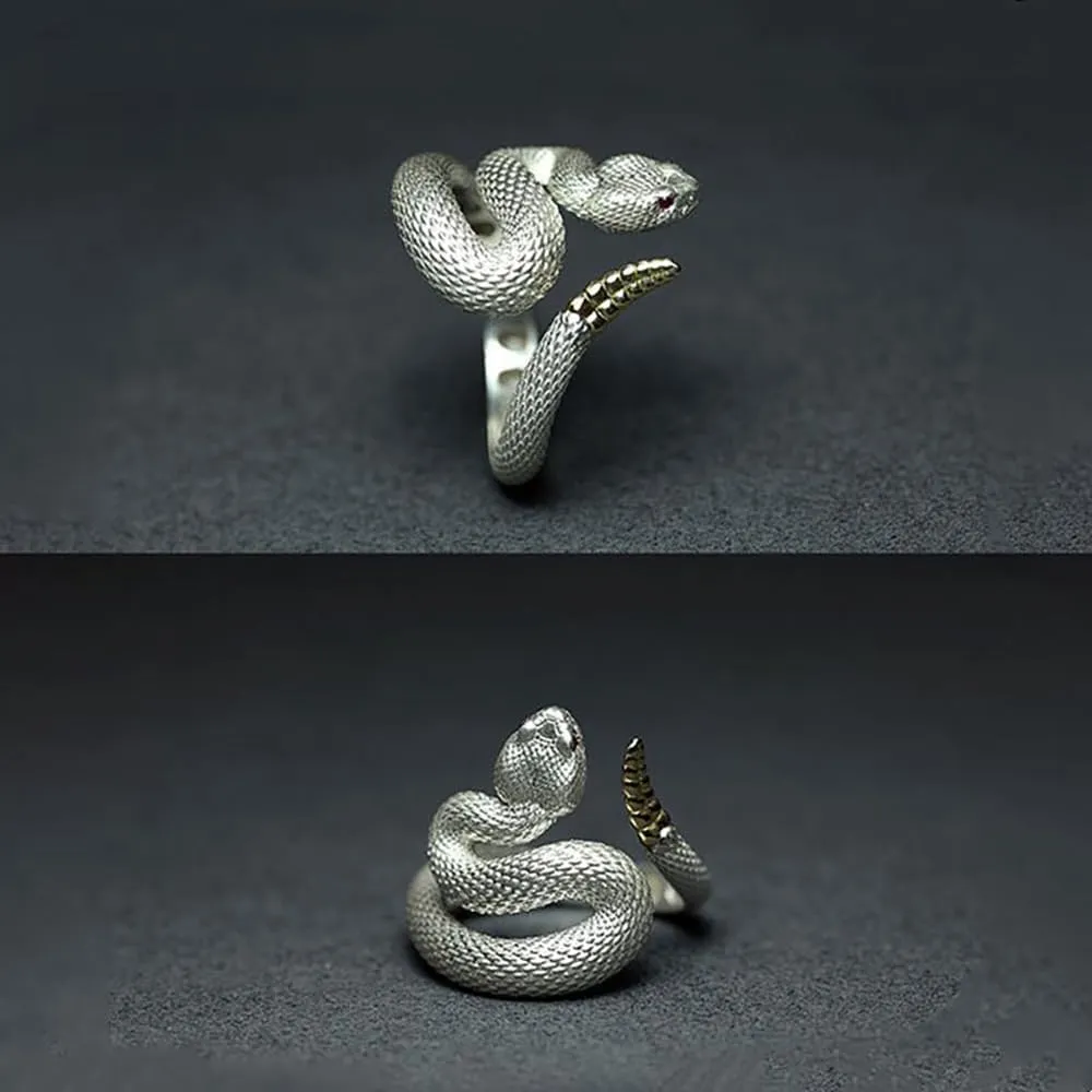 Domineering Black Silver Snake Ring For Man Women Vintage Punk Rattlesnake Adjustable Ring Teenager Gothic Hip Hop Halloween Snake Ring for Women