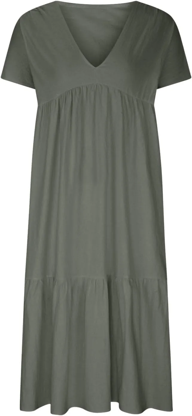 Dresses for Women 2024 Casual Tiered Gradient Summer Flowy Dresses V Neck Short Sleeve Loose Maxi Sundress Dresses