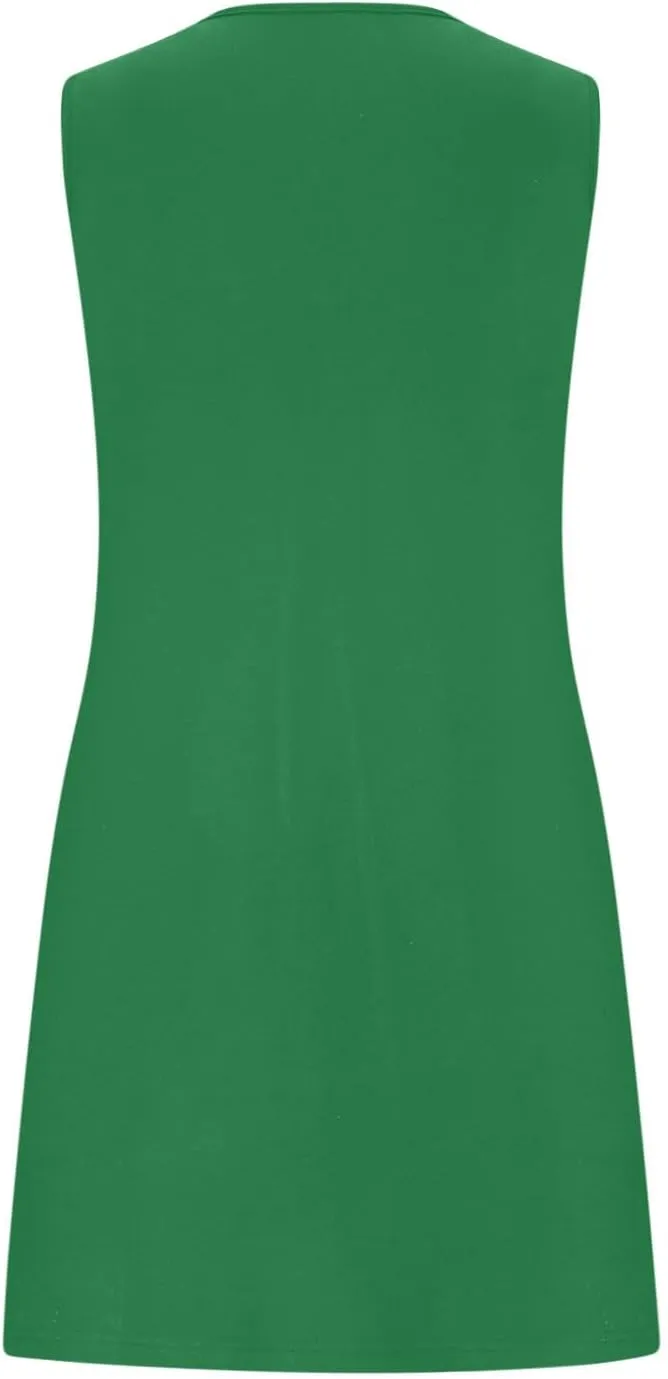 Dresses for Women 2025 Casual Crew Neck Sleeveless Tunic Dress Cute Solid Color Bow tie A Line Mini Dresses