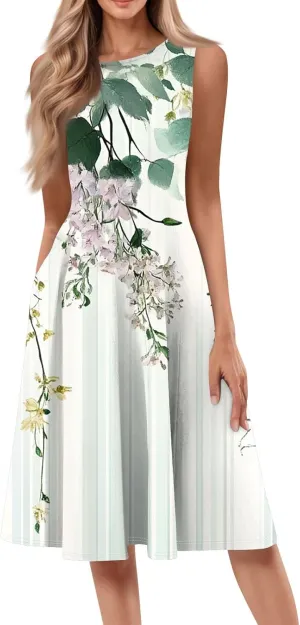 Dresses for Women Midi A Line Dress Sleeveless Casual Flowy Beach Long Sundress with Pockets 2025 Vacation Travel