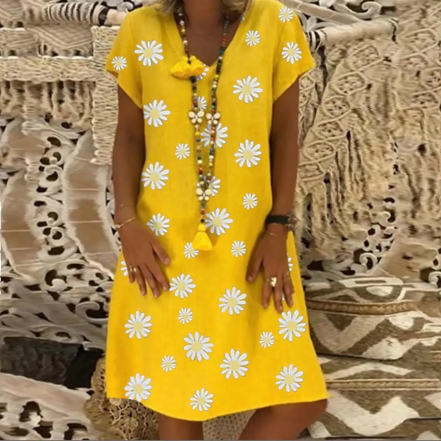 Dresses for Women Sexy Elegant V Neck Short Sleeve Summer Dress Fashion Polka Dot Dress Boho Floral Beach Sundresses