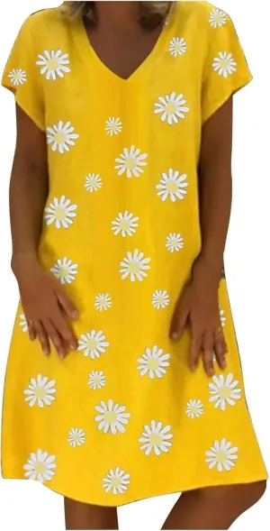 Dresses for Women Sexy Elegant V Neck Short Sleeve Summer Dress Fashion Polka Dot Dress Boho Floral Beach Sundresses