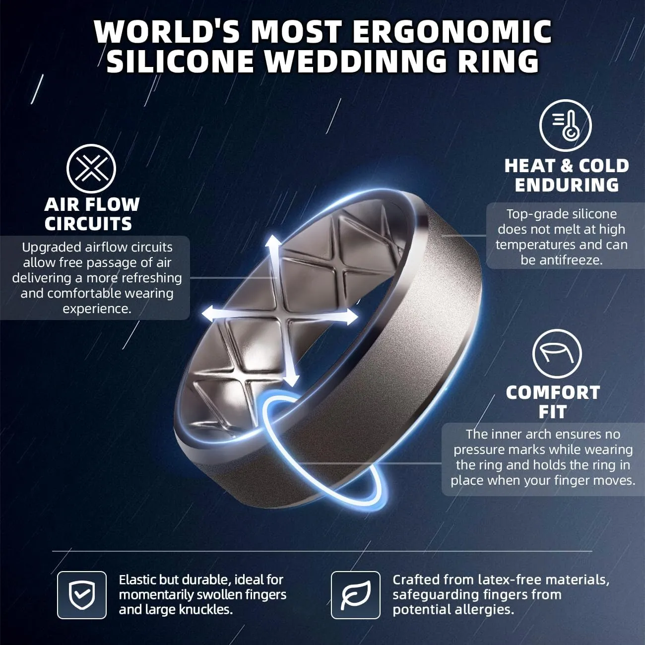 Egnaro Silicone Ring For Men 9mm Wide 2.5mm Thick, Rubber Wedding Bands Ergonomic Breathable Design, Flexible Engagement Rings