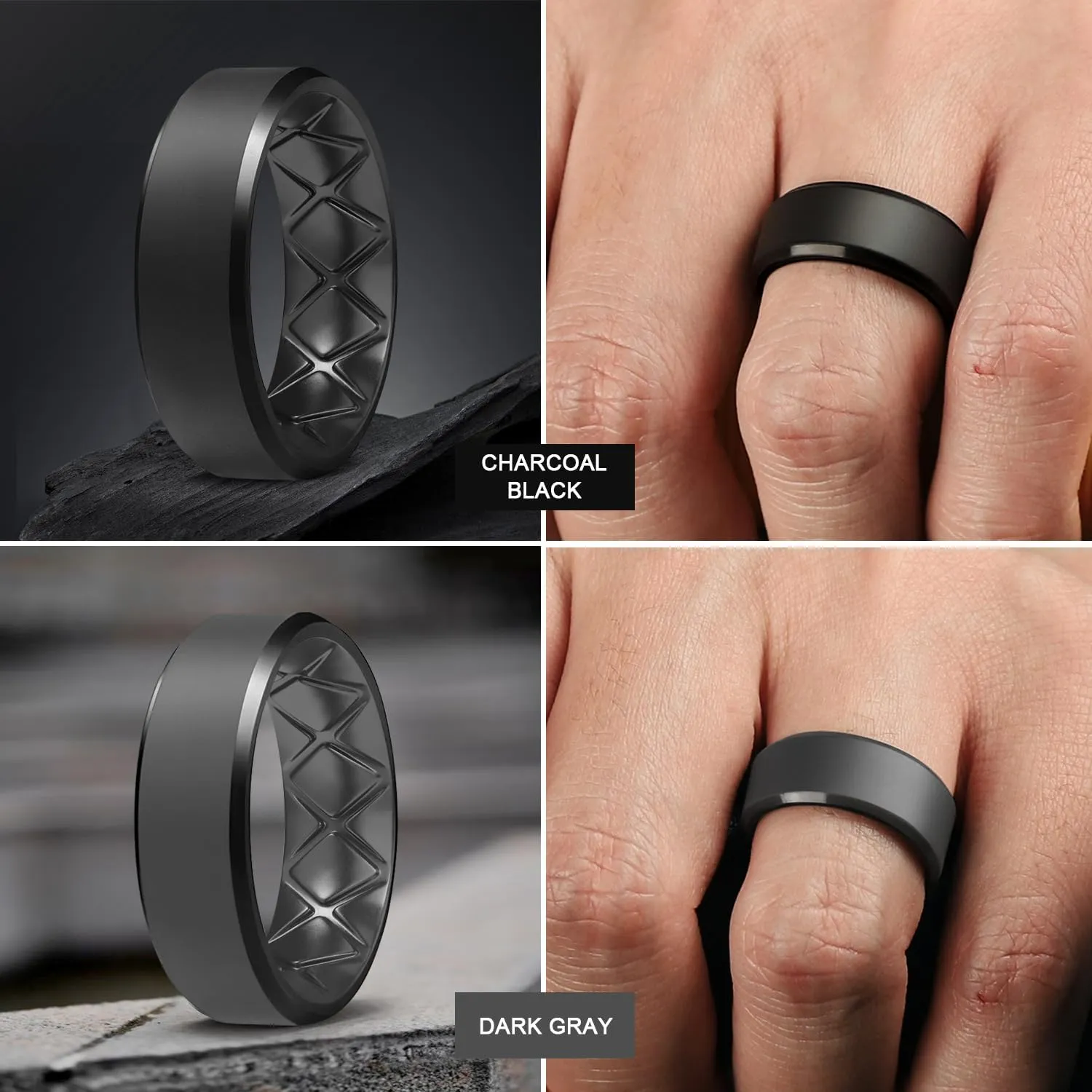 Egnaro Silicone Ring For Men 9mm Wide 2.5mm Thick, Rubber Wedding Bands Ergonomic Breathable Design, Flexible Engagement Rings