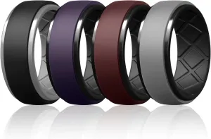 Egnaro Silicone Rings For Men, Rubber Wedding Bands For Him, 10.5mm Wide 2.8mm Thick, Breathable Design Step Edge