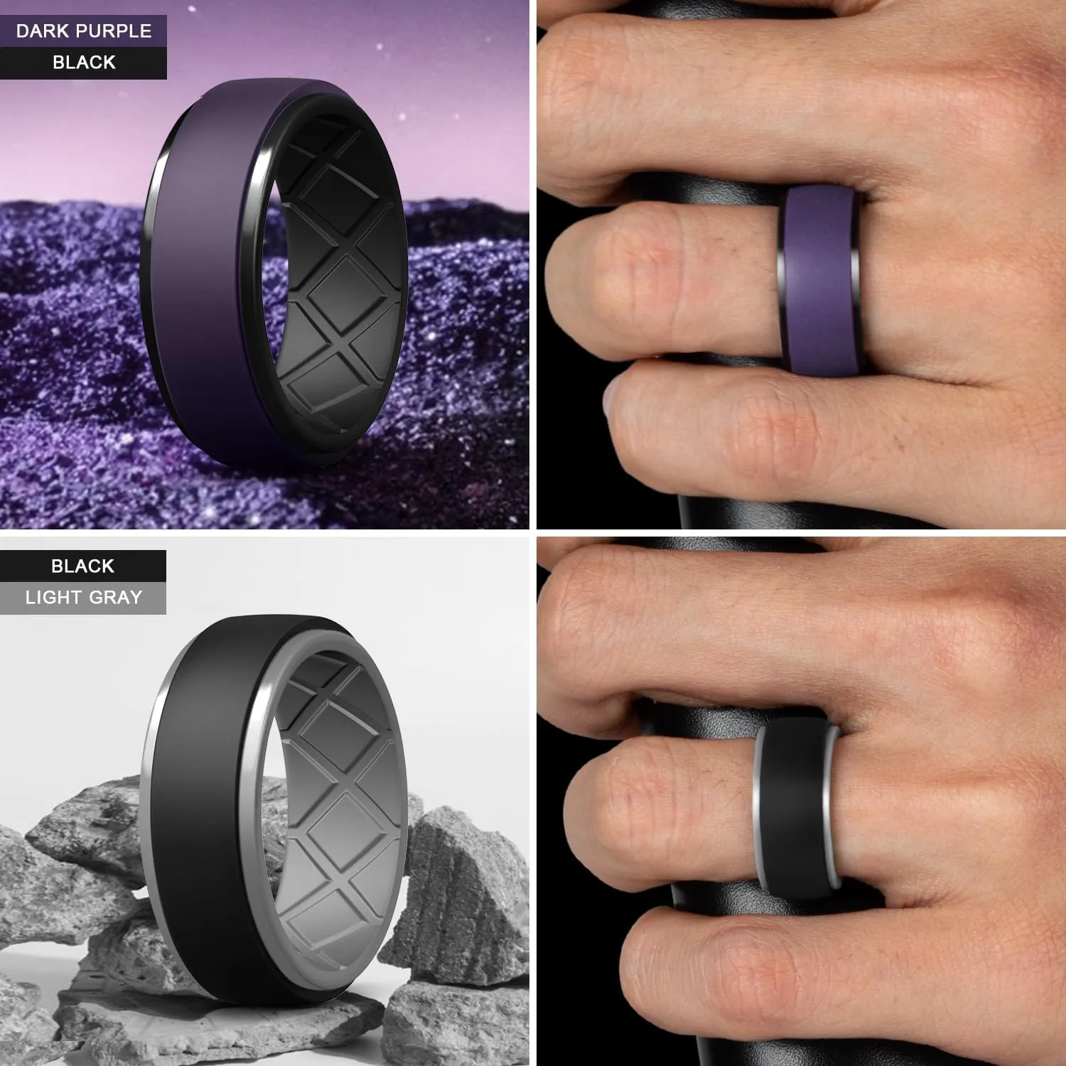 Egnaro Silicone Rings For Men, Rubber Wedding Bands For Him, 10.5mm Wide 2.8mm Thick, Breathable Design Step Edge
