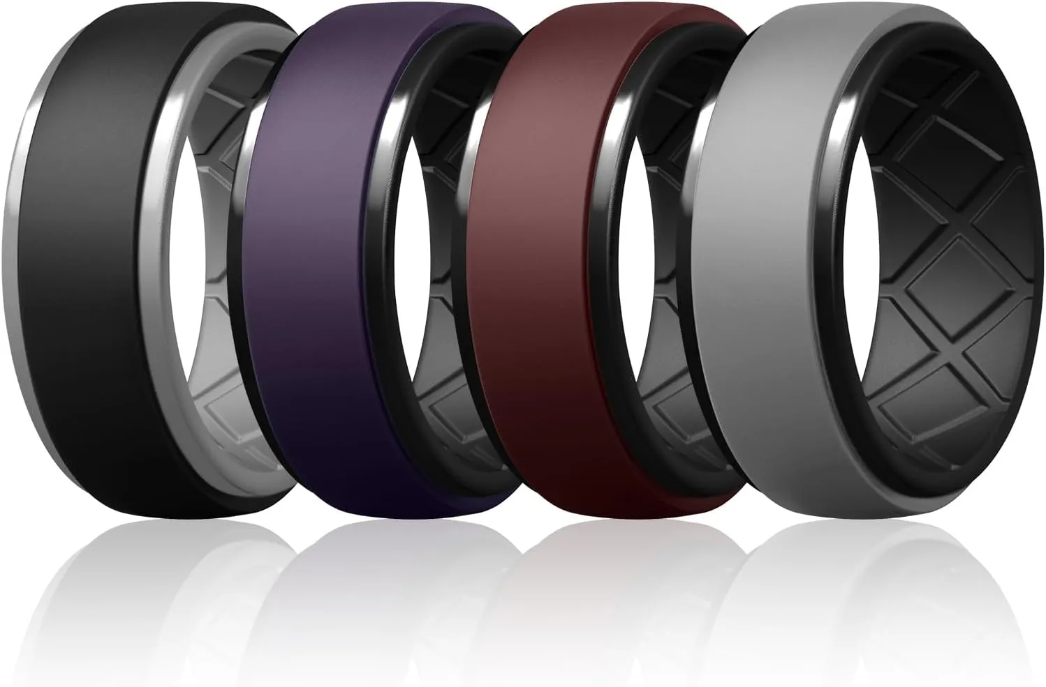 Egnaro Silicone Rings For Men, Rubber Wedding Bands For Him, 10.5mm Wide 2.8mm Thick, Breathable Design Step Edge