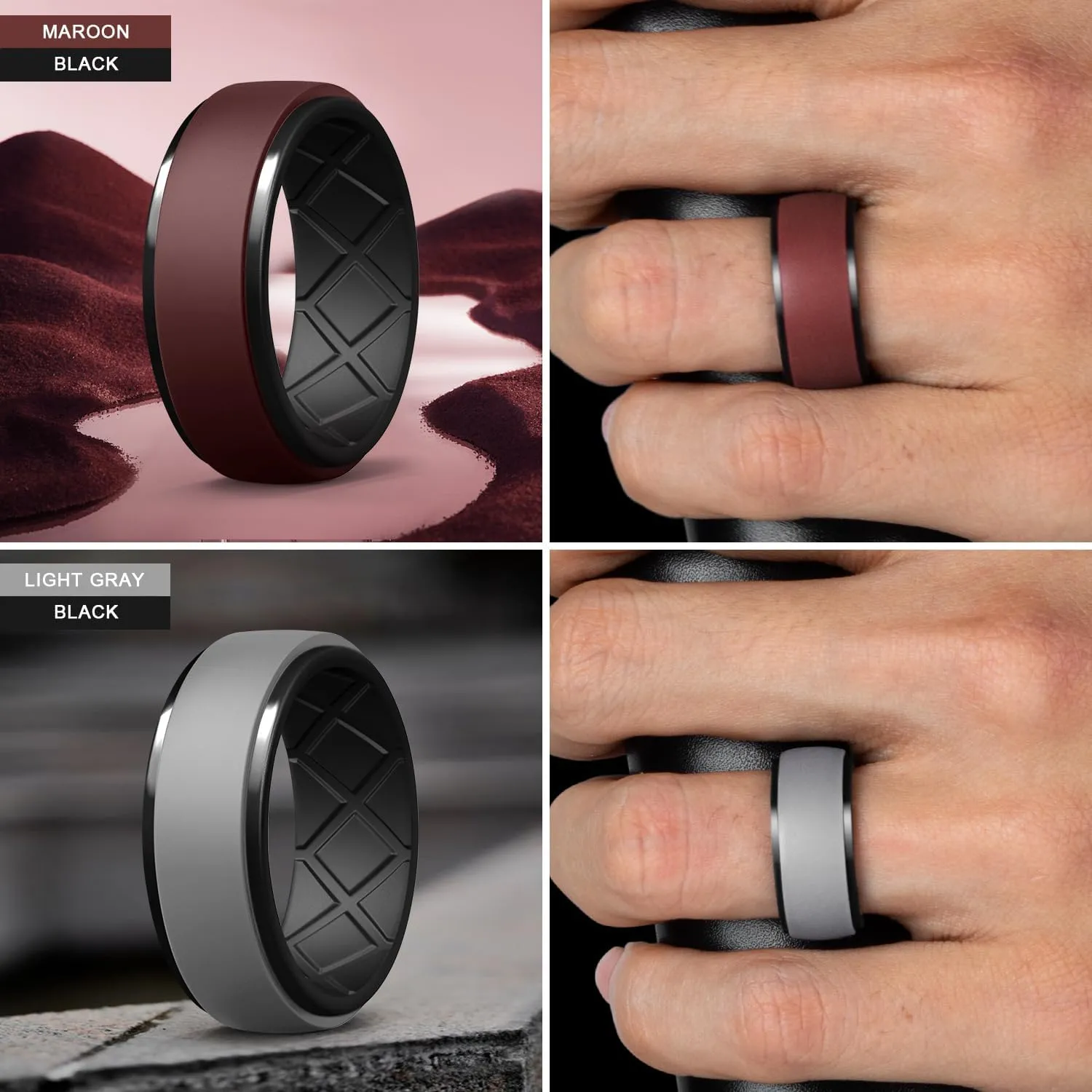 Egnaro Silicone Rings For Men, Rubber Wedding Bands For Him, 10.5mm Wide 2.8mm Thick, Breathable Design Step Edge