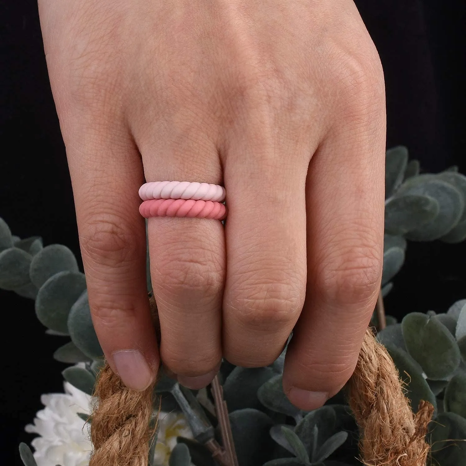 Egnaro Silicone Wedding Ring for Women,Thin and Stackble Braided Rubber Wedding Bands,No-Toxic,Skin Safe