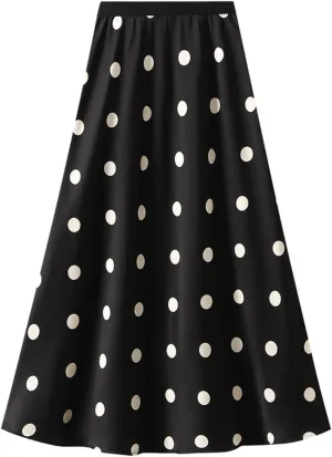Elegant Midi Skirts for Women Casual Polka Dot Print High Waist Pleated Skirt Trendy Formal Business A-Line Skirt